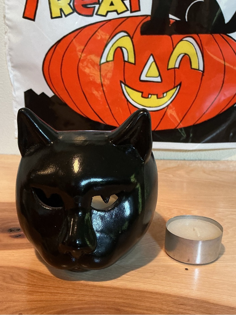 Vintage American Greetings Spooky Halloween Cat Head & Trick or Treat Bag